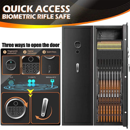 57" Heavy-Duty Anti-Theft Fireproof Biometric Gun Rifle Pistol Safe For Home, 11-12 Guns (SAK53816)