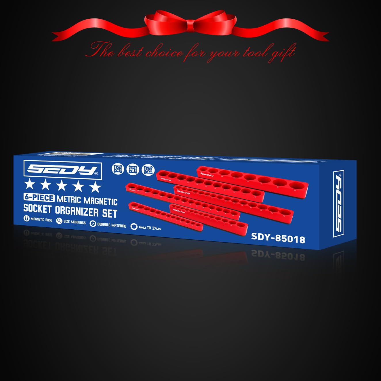 Magnetic Socket Holder Organizer Set: 6-Piece Detachable 1/2 3/8 1/4 Drive Sockets Storage Tray Magnetic Socket Organizer Tool Box Drawer Tool Box Organizers Storage Metric SAE (Sockets Not Included)