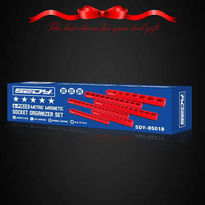 Magnetic Socket Holder Organizer Set: 6-Piece Detachable 1/2 3/8 1/4 Drive Sockets Storage Tray Magnetic Socket Organizer Tool Box Drawer Tool Box Organizers Storage Metric SAE (Sockets Not Included)