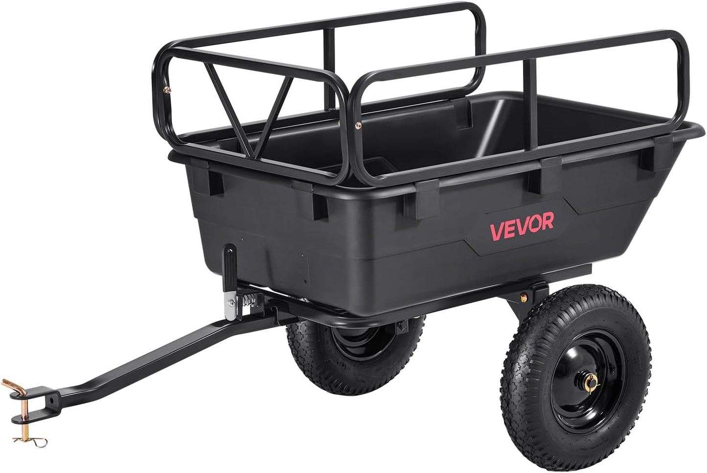 VEVOR ATV UTV Trailer Tow Behind Dump Cart, 1500lbs 15 Cubic Feet, Heavy Duty Yard Garden Trailer Pull Behind Dump Trailer for Lawn Mower Tractor