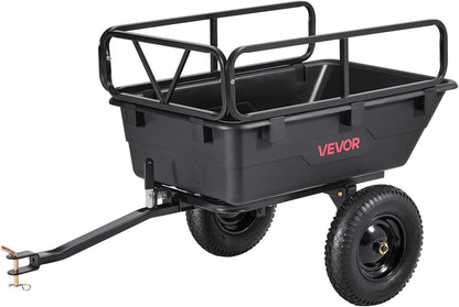 VEVOR ATV UTV Trailer Tow Behind Dump Cart, 1500lbs 15 Cubic Feet, Heavy Duty Yard Garden Trailer Pull Behind Dump Trailer for Lawn Mower Tractor