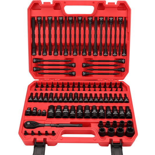 29-Piece 1/2" Drive Impact Socket Set, SAE (3/8 to 1 inch) and Metric (10-24mm) Sizes with Extension Bars Standard Deep Socket Set CR-V Material High Durability Impact Wrench