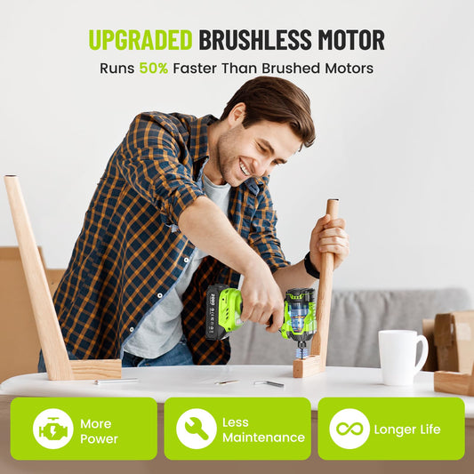 Impact Driver: 21V 1/4" Hex Cordless Impact Driver, 230N.m (2,035in-lbs) Brushless Impact Driver Drill Set, 20Psc Screwdriver Bits, 2.0 Ah Battery, Variable Speed for DIY and Automotive