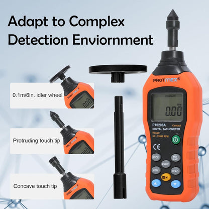PT6208A Digital Contact Tachometer, Contact Measurement Speed Tach Meter, 50-19999RPM Speed Meter, Contact Tach RPM Meter with 100 Groups Data Logging, Data Hold, Max/Min/AVG, Backlight