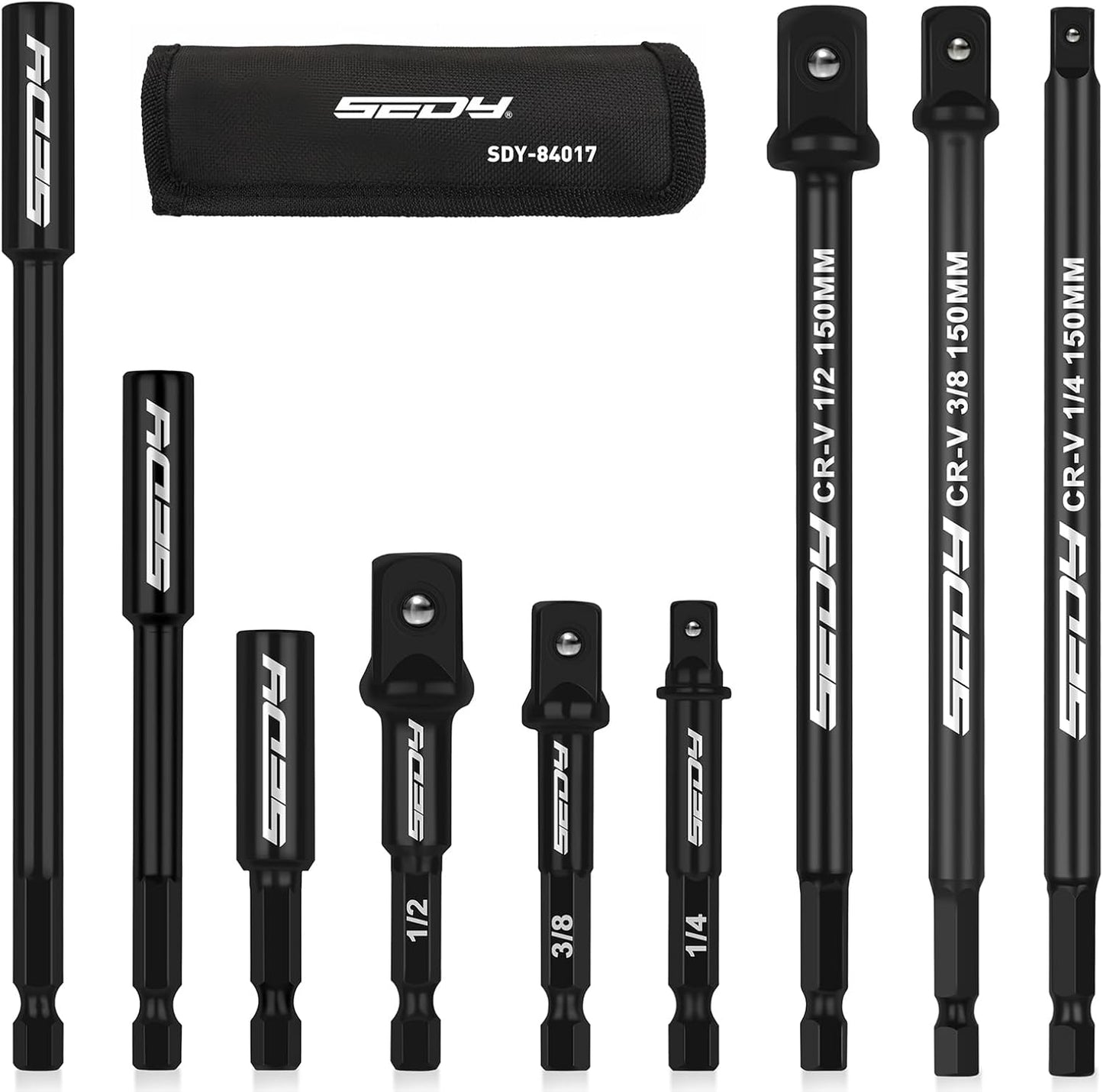 9-Piece Impact Socket Adapter Set, 1/4" 3/8" 1/2" Driver Socket Adapter, Power Drill Bit Extension, Magnetic Screwdriver Bit Holder, Socket Wrench Adapter