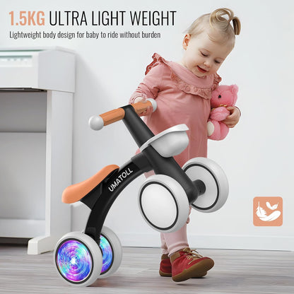Umatoll Colorful Lighting Baby Balance Bike Toys for 1 Year Old Boys Gifts, Adjustable Seat Baby Walker, One Year Old Boy Birthday Gifts, 12-24 Months Toddler First Ride on Toys