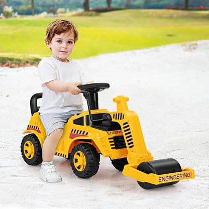 HONEY JOY Ride On Road Roller, Ride On Push Car for Toddlers, Adjustable Arm, Sound, Under-Seat Storage, Outdoor Ride on Construction Vehicle for Kids, No Power Ride On Toy for Boys Girls, Yellow