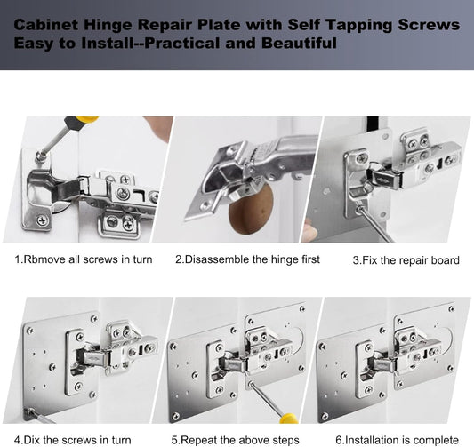 7DAY'S - 6 PCS Cabinet Hinge Repair Plate, Hinges Repair Fixing Plates, Stainless Steel Cabinet Repair Board, Kitchen Cupboard Door Hinge Repair Brackets Kit, Cabinet Fixing Plate Bracket with Mounting Screw