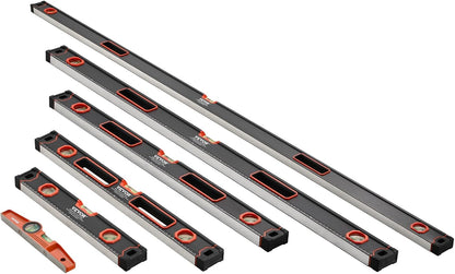 VEVOR 6-Piece Torpedo Level, 78/48/32/24/16/10 Inch All Magnetic Levels Set, Bubble Vials Ruler for 45/90/180 Degree, Aluminum Alloy Magnetic Box Leveler Tool, Shock-Resistance, SAE and Metric Scale