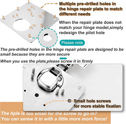 7DAY'S - 6 PCS Cabinet Hinge Repair Plate, Hinges Repair Fixing Plates, Stainless Steel Cabinet Repair Board, Kitchen Cupboard Door Hinge Repair Brackets Kit, Cabinet Fixing Plate Bracket with Mounting Screw