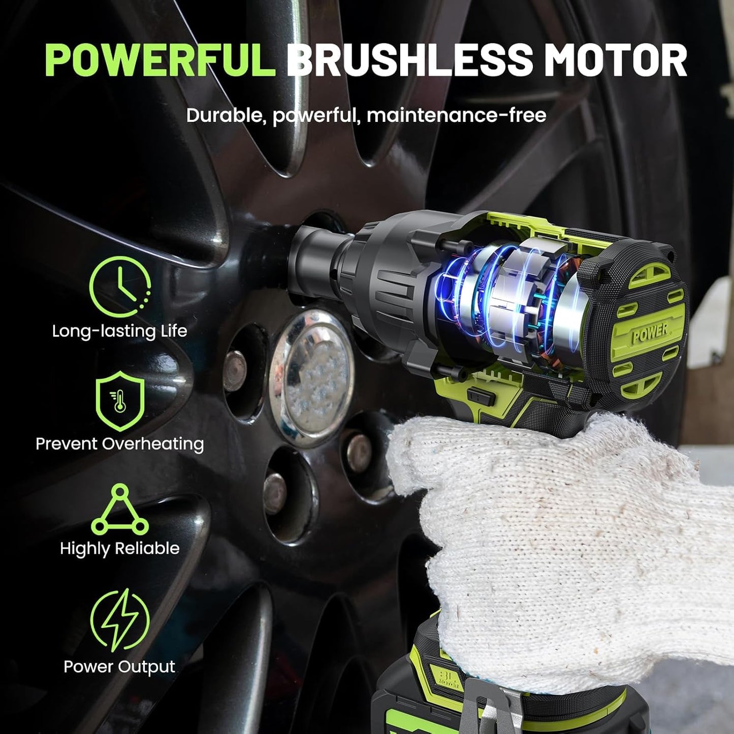 Cordless Impact Wrench 738ft-lbs (1000N.m), High Torque Brushless 1/2 Impact Gun, 2 x4.0Ah Battery 21V Max, Fast Charger, 4 Sockets, Impact Wrench for Home Car Tires Truck Mover