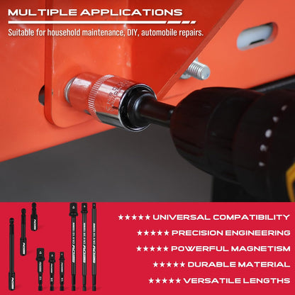 9-Piece Impact Socket Adapter Set, 1/4" 3/8" 1/2" Driver Socket Adapter, Power Drill Bit Extension, Magnetic Screwdriver Bit Holder, Socket Wrench Adapter