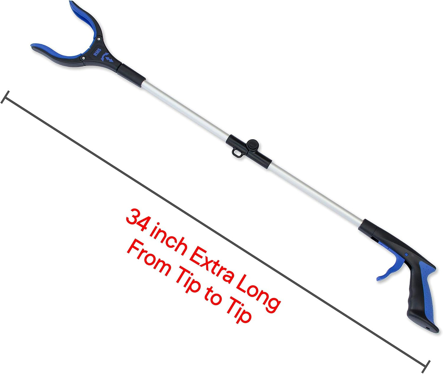 RMS 34 Inch Extra Long Reacher Grabber - Foldable Gripper and Reaching Tool with Rotating Jaw