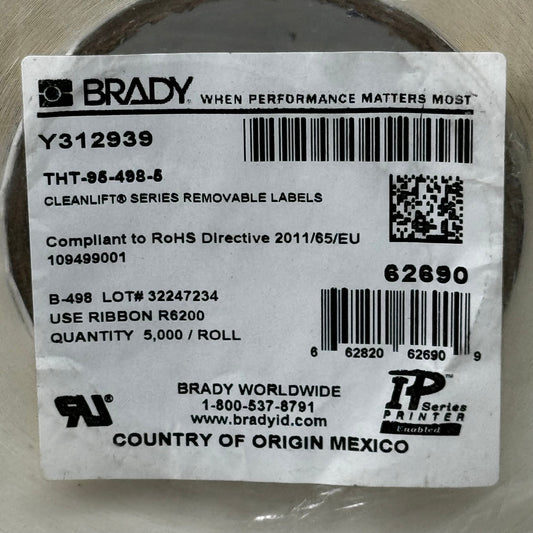 BRADY Vinyl Cloth Printer Labels THT-95-498-5 5,000/a Roll White