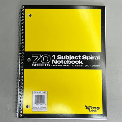 ZA@ THREE LEAF (6 PACK) 1 Subject Spiral Notebook College Ruled 70 Sheets 811-48
