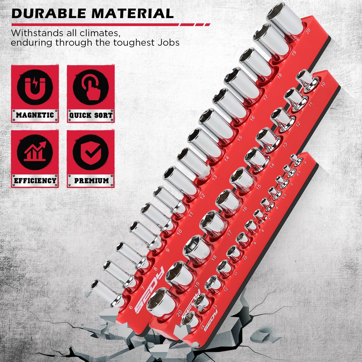Magnetic Socket Holder Organizer Set: 6-Piece Detachable 1/2 3/8 1/4 Drive Sockets Storage Tray Magnetic Socket Organizer Tool Box Drawer Tool Box Organizers Storage Metric SAE (Sockets Not Included)