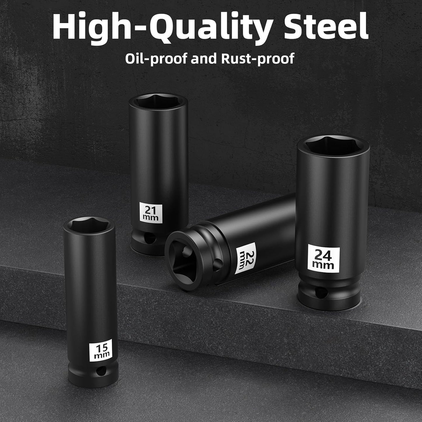 Professional Socket Set Wrench Kit, 10-Piece Metric 10-12-13-14-15-17-19-21-22-24mm, High-Torque C-V Steel Sockets for Automotive, Home Repair & DIY Projects