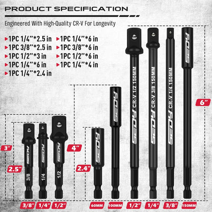 9-Piece Impact Socket Adapter Set, 1/4" 3/8" 1/2" Driver Socket Adapter, Power Drill Bit Extension, Magnetic Screwdriver Bit Holder, Socket Wrench Adapter
