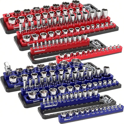 Magnetic Socket Holder Organizer Set: 6-Piece Detachable 1/2 3/8 1/4 Drive Sockets Storage Tray Magnetic Socket Organizer Tool Box Drawer Tool Box Organizers Storage Metric SAE (Sockets Not Included)