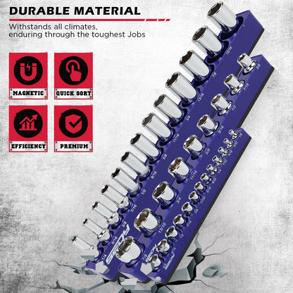 Magnetic Socket Holder Organizer Set: 6-Piece Detachable 1/2 3/8 1/4 Drive Sockets Storage Tray Magnetic Socket Organizer Tool Box Drawer Tool Box Organizers Storage Metric SAE (Sockets Not Included)