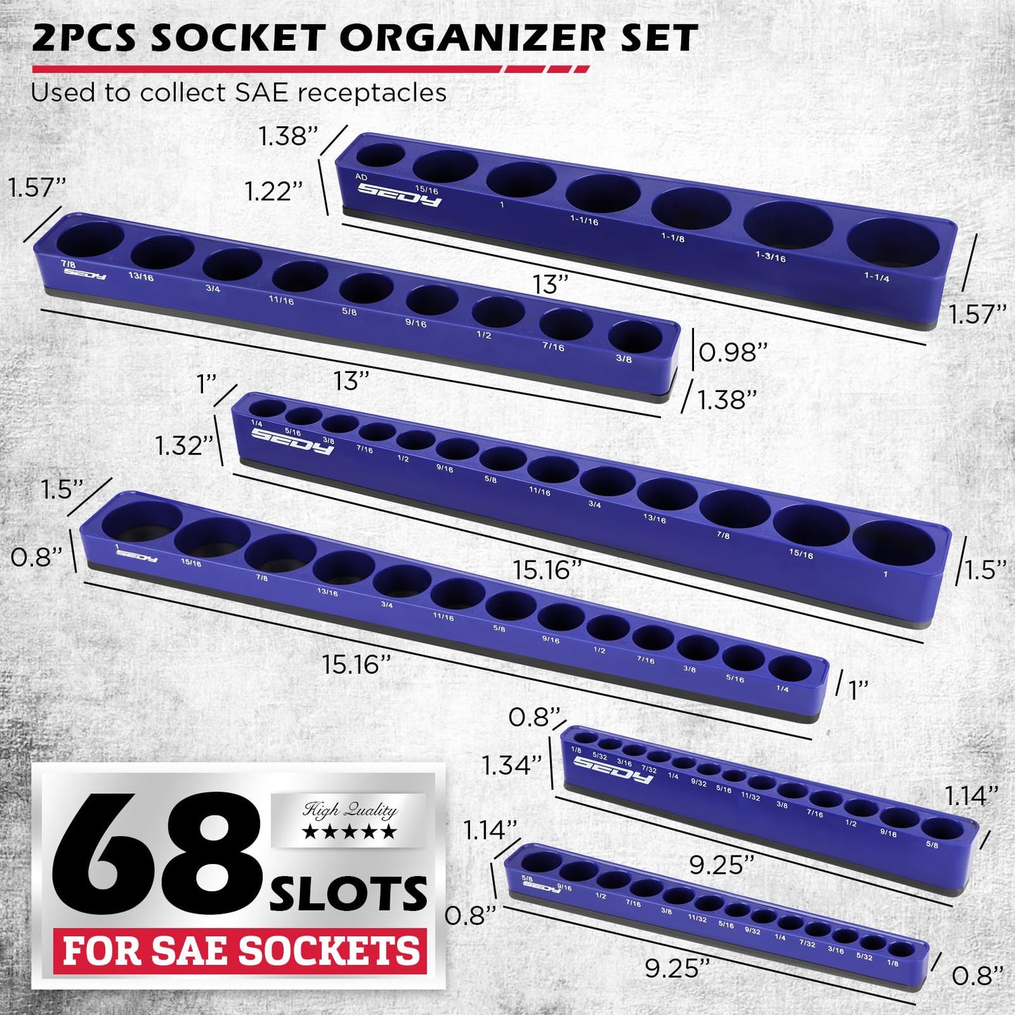 Magnetic Socket Holder Organizer Set: 6-Piece Detachable 1/2 3/8 1/4 Drive Sockets Storage Tray Magnetic Socket Organizer Tool Box Drawer Tool Box Organizers Storage Metric SAE (Sockets Not Included)