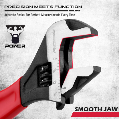 Adjustable Wrench Set Pipe Spanner: 6" 8" 10" Wide Jaw Black Oxide Wrench With Cushion Grip, Laser Marked Metric & SAE Scales, CR-V Steel for Professional