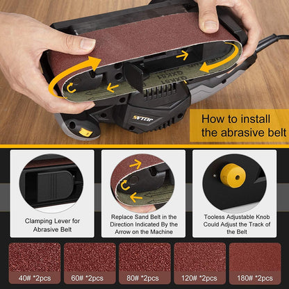 Jellas 7Amp Belt Sander 3 × 21-Inch with Dust Bag, Bench Sander with Variable-speed Control, 2 in 1 Vacuum Adapter, 10 Feet (3 Meters) Length Power Cord, Belt Sanders for Woodworking