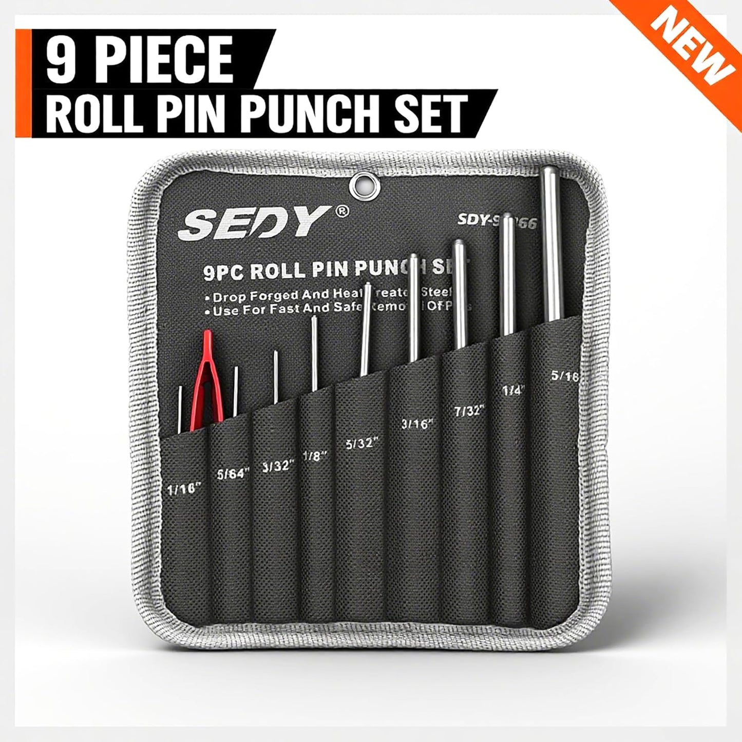 9-Piece Roll Pin Punch Set - Fast Pin Removal - Durable Steel & Construction - For Automotive, Firearm Maintenance, Watch, Jewelry & Craft Repair - Knurled Grip - Versatile Sizes
