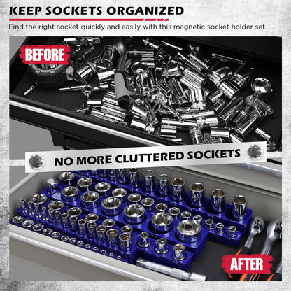Magnetic Socket Holder Organizer Set: 6-Piece Detachable 1/2 3/8 1/4 Drive Sockets Storage Tray Magnetic Socket Organizer Tool Box Drawer Tool Box Organizers Storage Metric SAE (Sockets Not Included)