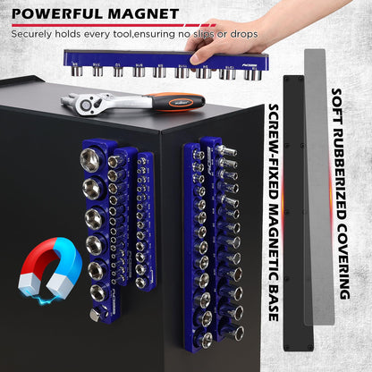 Magnetic Socket Holder Organizer Set: 6-Piece Detachable 1/2 3/8 1/4 Drive Sockets Storage Tray Magnetic Socket Organizer Tool Box Drawer Tool Box Organizers Storage Metric SAE (Sockets Not Included)