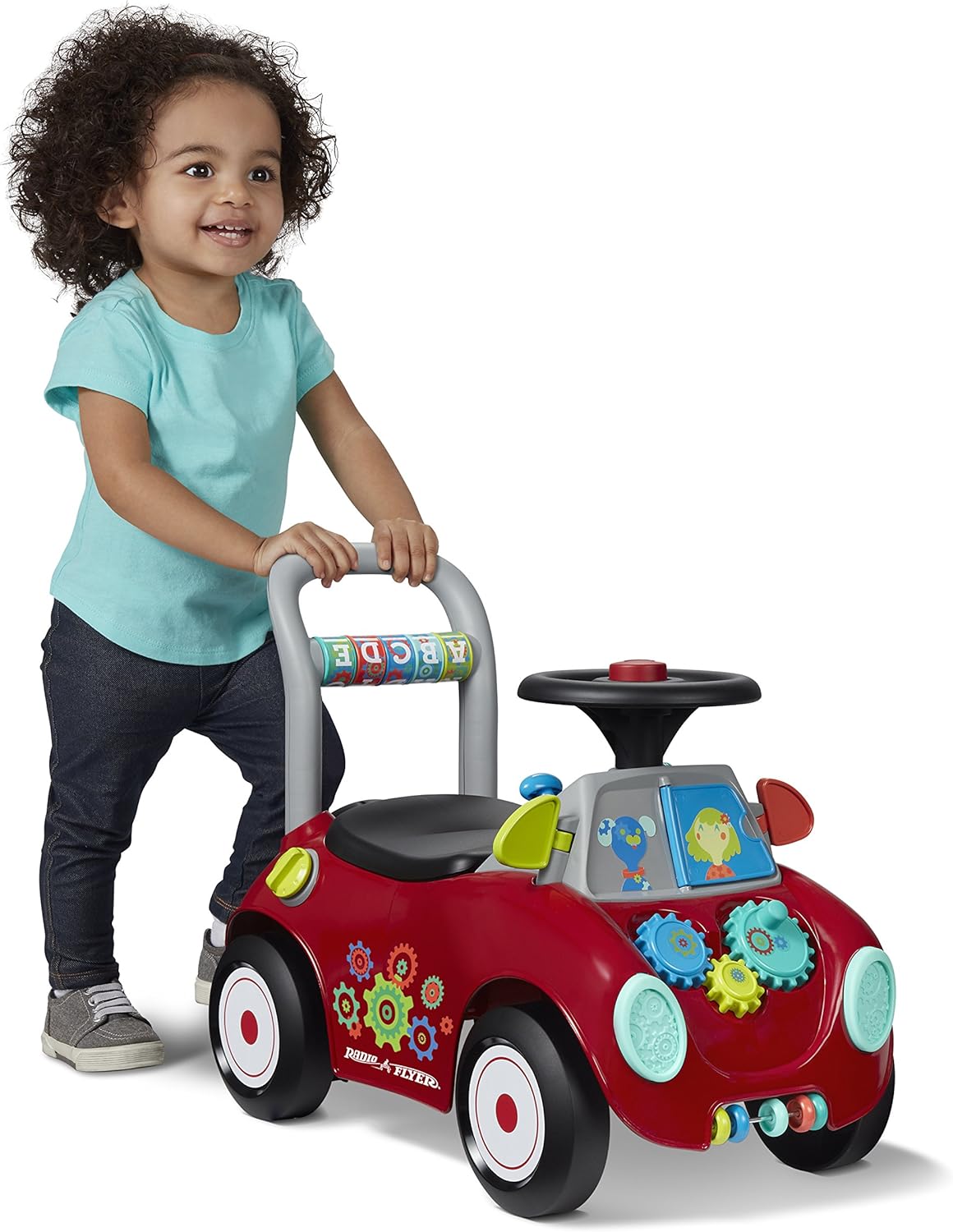 Toddler Car Ride On, Toddler Toys for Ages 1-3, Baby Toys, Radio Flyer Busy Buggy, Red, Sit to Stand Ride On