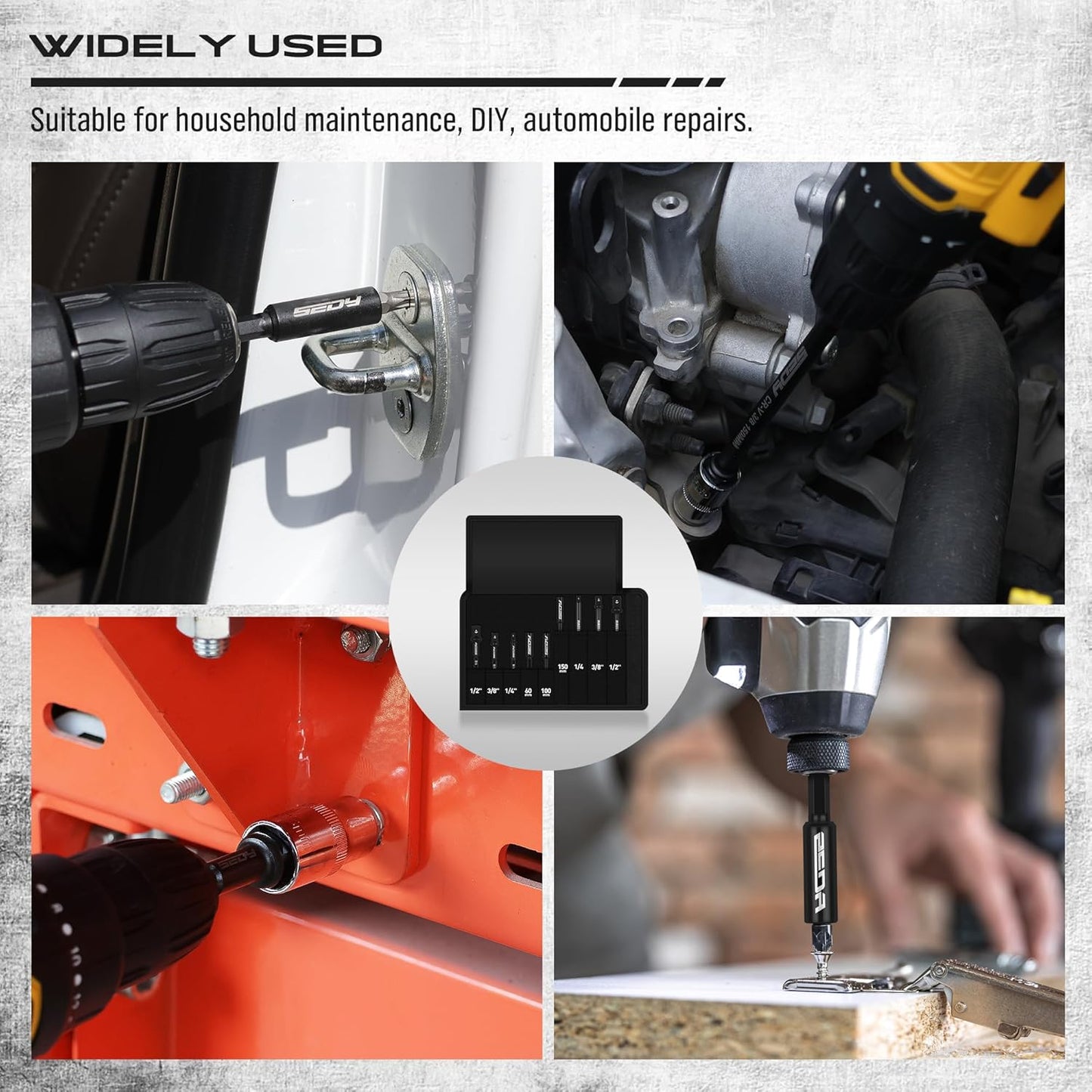 9-Piece Impact Socket Adapter Set, 1/4" 3/8" 1/2" Driver Socket Adapter, Power Drill Bit Extension, Magnetic Screwdriver Bit Holder, Socket Wrench Adapter