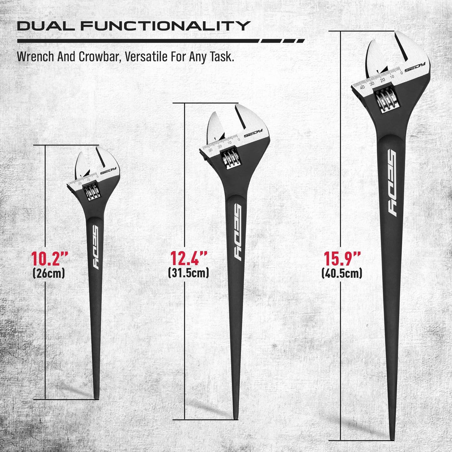 Adjustable Wrench Set Wrenches Sets: 4-Piece 6, 8, 10, 12 Inch Chrome Vanadium Steel Corrosion-Resistant Black Oxide Finish for Automotive Plumbing and Household Repairs