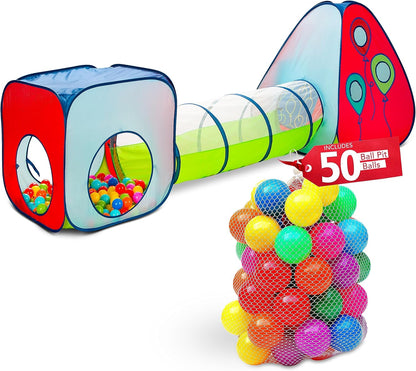 Kiddey Tunnel and Ball Pit Play Tent | 3pc Pop Up Toddler Gym Tunnels with Tents for Kids, Toddlers, Infants Boys & Girls | Indoor & Outdoor Gift Game | Baby Crawling Pits for Playground