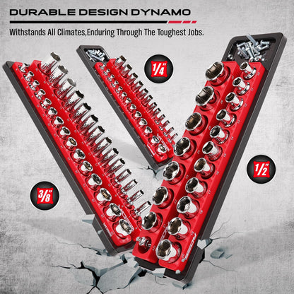 Magnetic Socket Holder Organizer Set: 6-Piece Detachable 1/2 3/8 1/4 Drive Sockets Storage Tray Magnetic Socket Organizer Tool Box Drawer Tool Box Organizers Storage Metric SAE (Sockets Not Included)
