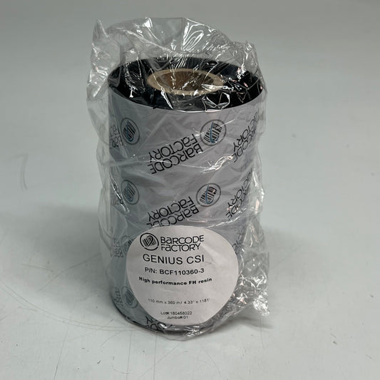 BARCODE FACTORY (12 ROLLS) Thermal Resin Ribbon 4.33 x 1181ft Black BCF110360-3