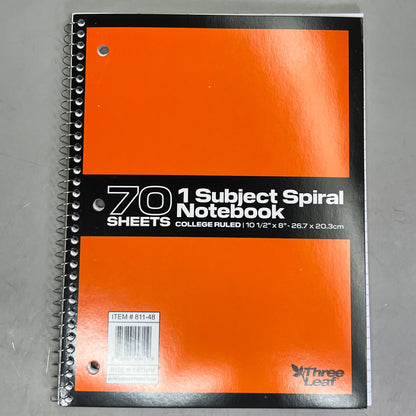 ZA@ THREE LEAF (6 PACK) 1 Subject Spiral Notebook College Ruled 70 Sheets 811-48