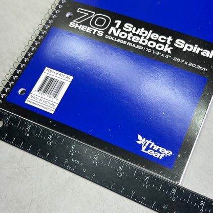 ZA@ THREE LEAF (6 PACK) 1 Subject Spiral Notebook College Ruled 70 Sheets 811-48