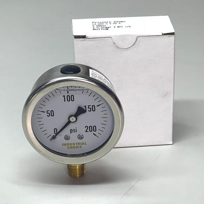 INDUSTRIAL CHOICE Stainless Steel Pressure Gauge 0-200 PSI 2.5" LS-200-2.5-SS-4