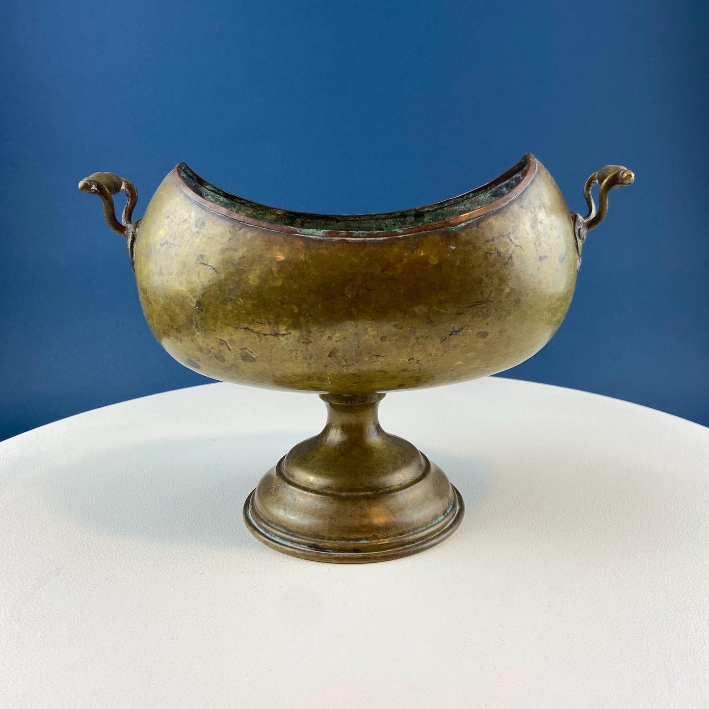 Antique Hand Hammered Brass & Copper Jardiniere Footed Flower Pot Vase. Herb Growing Container. Rustic Table Decor. 19th C Imperial Russia.