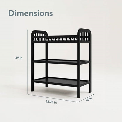 Baby Changing Table in Black Wood Finish with Safety Rail and Changing Pad