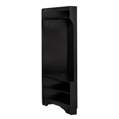 Modern Black Corner Hall Tree Coat Rack Entryway Storage Cabinet Shoe Bench