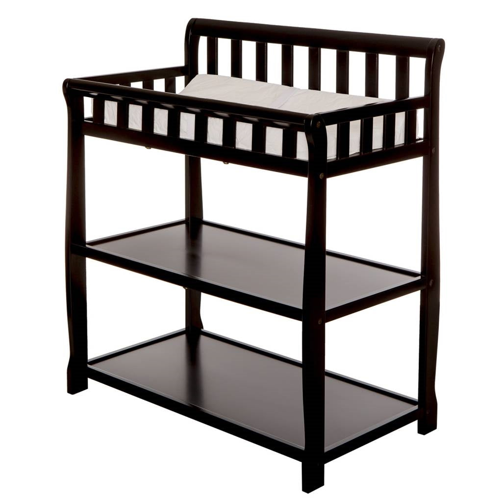 Modern Black Wooden Baby Changing Table with Safety Rail Mattress Pad and Strap