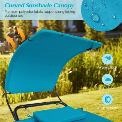 Blue Polyester Chaise Lounge Chair Hammock with Canopy and Storage Bag