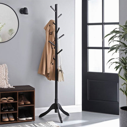 Space Saving Solid Wood Modern Coat Rack in Black Finish
