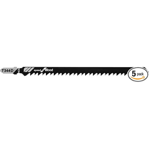 BOSCH T344D 5-Piece 6 In. 6 TPI Speed for Wood T-Shank Jig Saw Blades