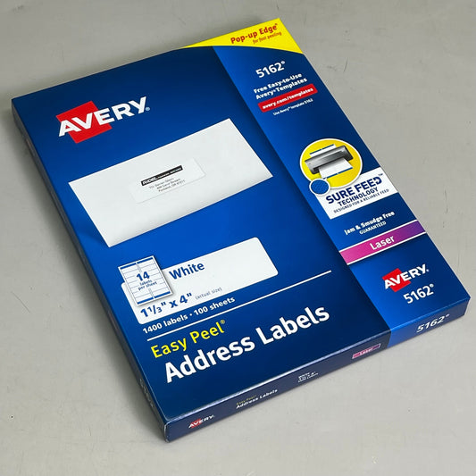AVERY Easy Peel Sure Feed Address Labels 14 Sheet 1-1/3"x 4" Adhesive White 5162