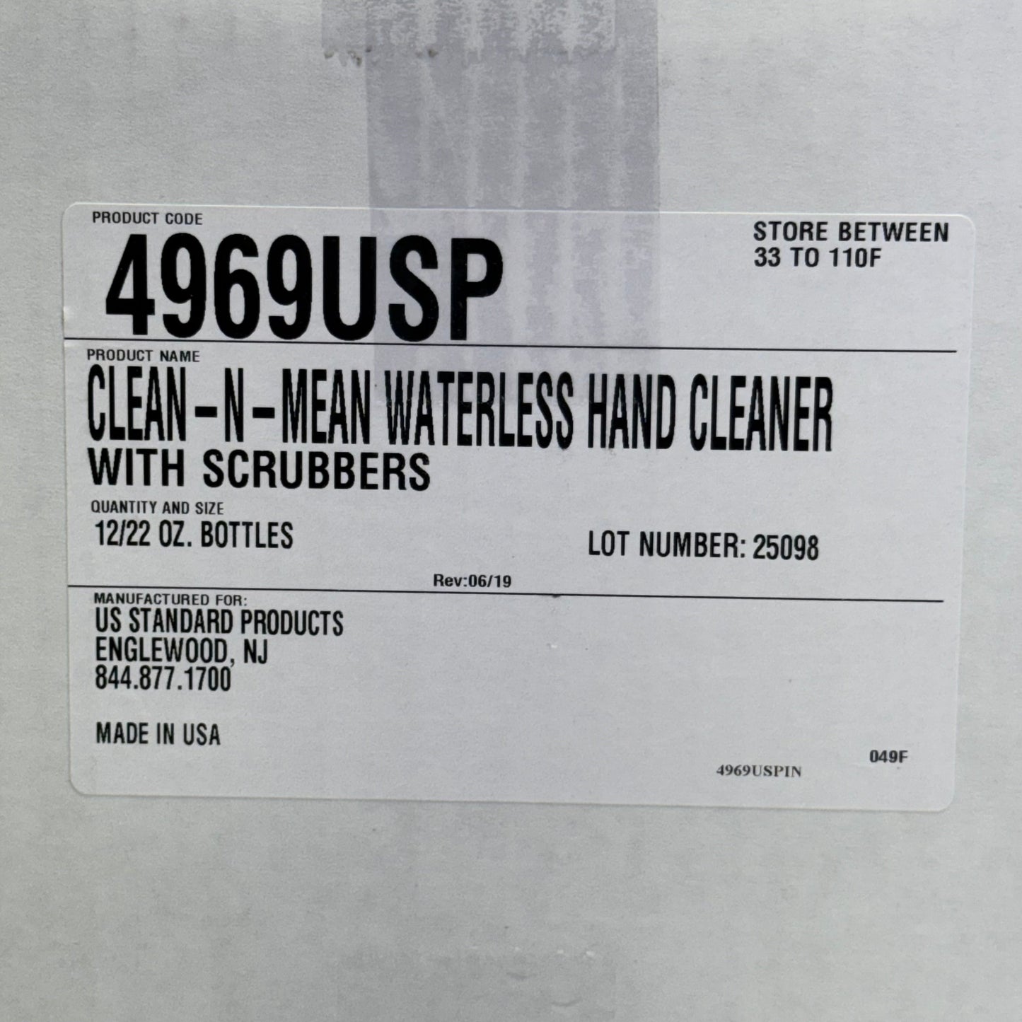 US STANDARD PRODUCTS (12 PACK) Clean-N-Mean Waterless Hand Cleaner 22 oz White 4969USP