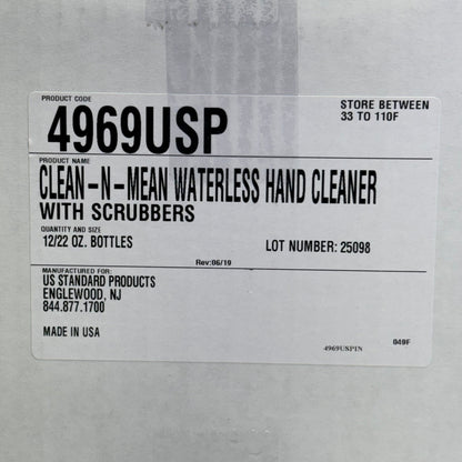 US STANDARD PRODUCTS (12 PACK) Clean-N-Mean Waterless Hand Cleaner 22 oz White 4969USP
