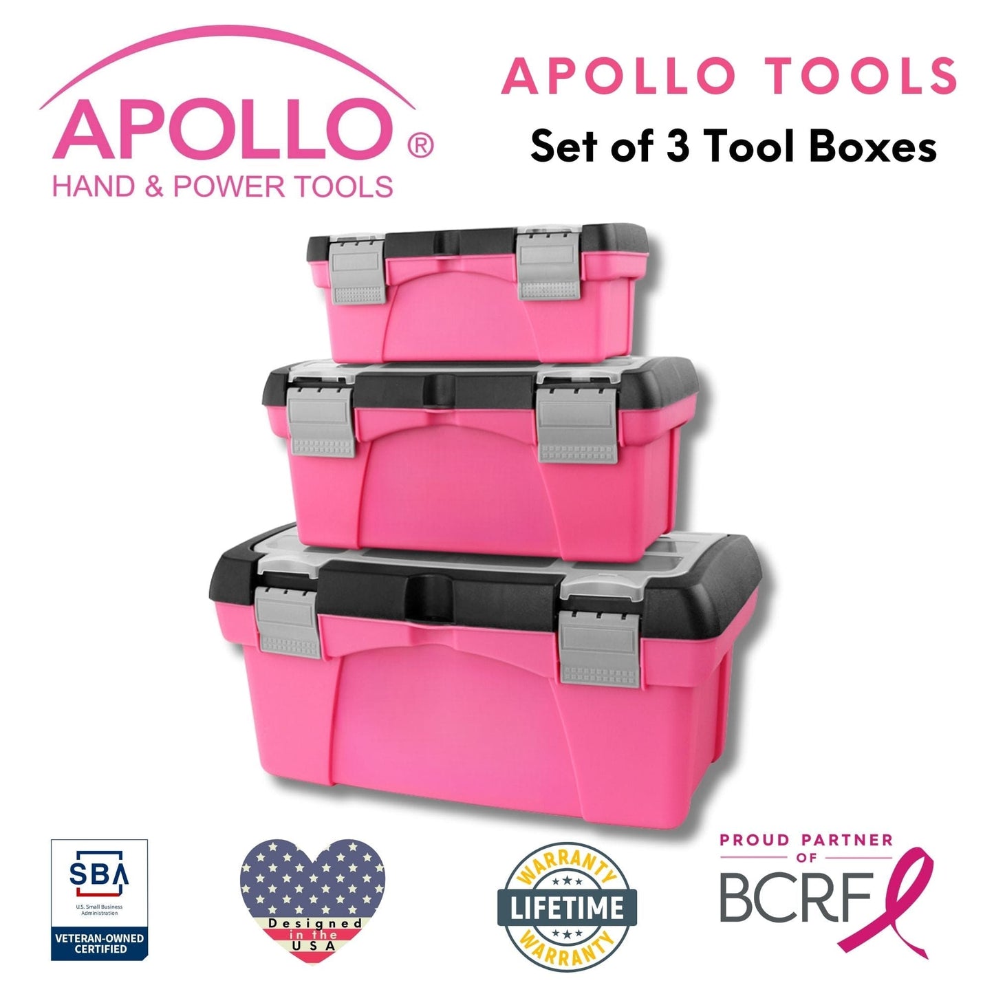 3 Piece Tool Box - Pink - DT5005P